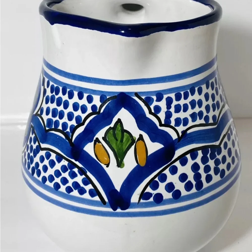 Bachmara Signed Pitcher Hand Made Painted in Tunisia 5.25